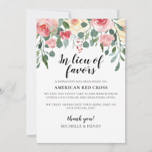 In Lieu of Favours Wedding Donation Sign Invitation