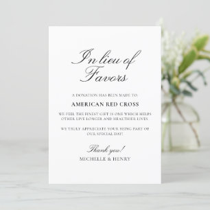 In Lieu of Favours Wedding Donation Sign Invitation