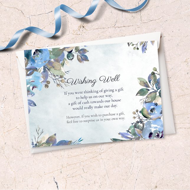 In Love Blue Floral Wishing Well Wedding Enclosure Card (Creator Uploaded)