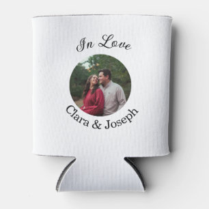 In love couple circular photo name wedding romanti can cooler