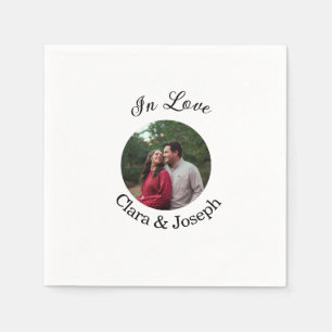 In love couple circular photo name wedding romanti napkin