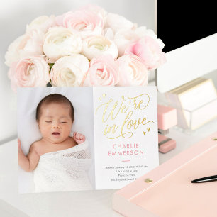 In Love Foil Baby Birth Announcement