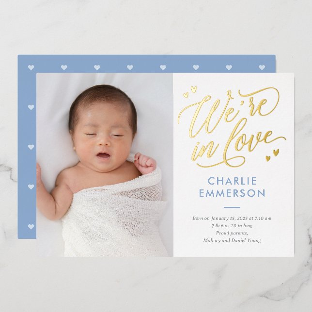 In Love Foil Baby Birth Announcement (Front/Back)