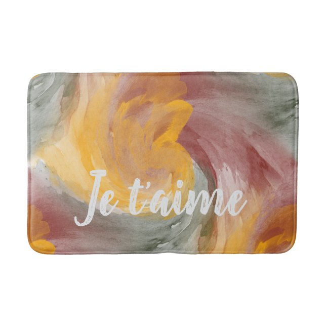 In Love French Autumn Watercolor Paint Swirls Bath Mat (Front)
