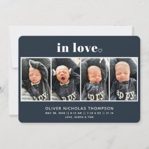 In Love Navy Simple Modern Birth Announcement
