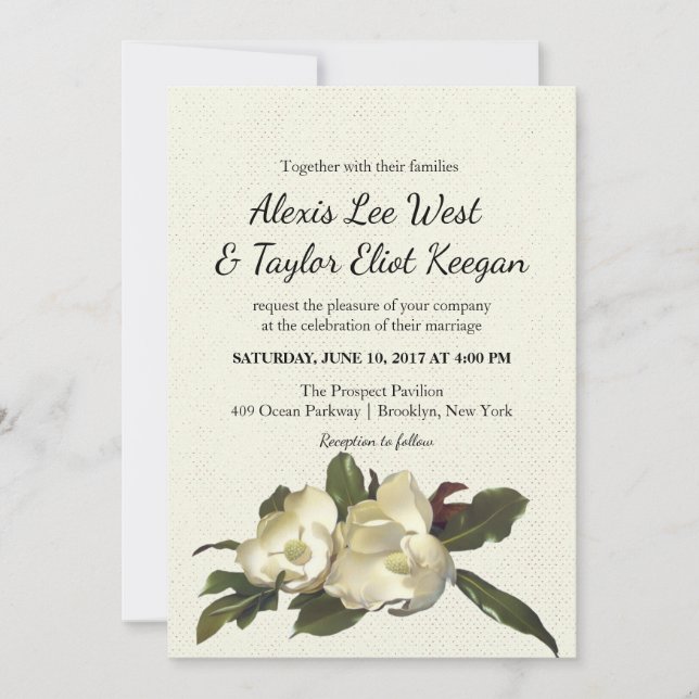 In Love - Vintage Magnolia Grandiflora Wedding Invitation (Front)