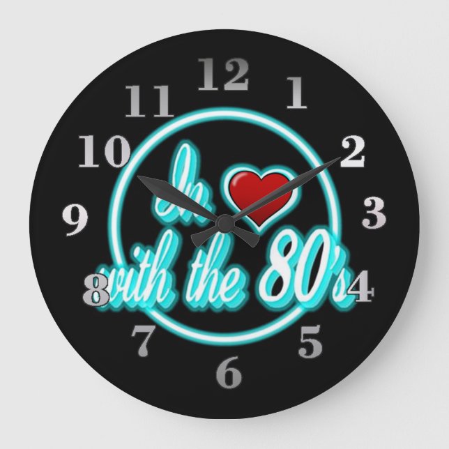 In Love With The 80's Retro Blue Neon Logo Clock (Front)