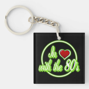 In Love With The 80's Retro Green Logo Key Chain. Ring