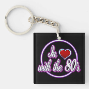 In Love With The 80's Retro Purple Logo Key Chain