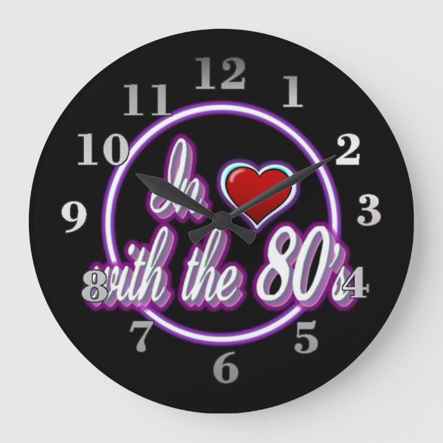 In Love With The 80's Retro Purple Neon Logo Clock (Front)