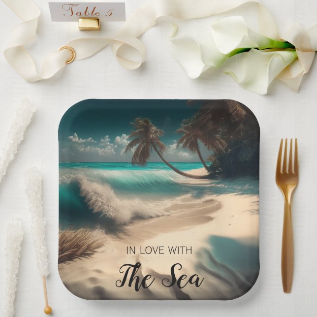 In Love with the Sea | Tropical Art Paper Plate (Wedding)
