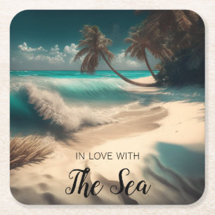 In Love with the Sea   Tropical Art Square Paper Coaster