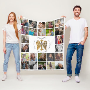 In Loving Memory 24 Photo Collage Cross with Wings Fleece Blanket