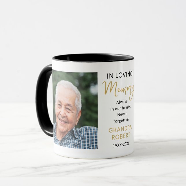 In Loving Memory 2 Photo Black And Gold Memorial Mug (Front Left)