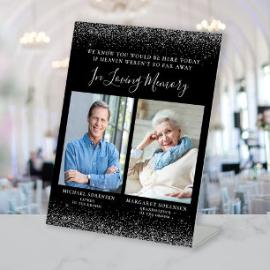 In Loving Memory 2 Photo Black Silver Wedding Pedestal Sign