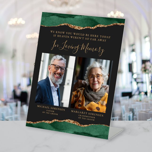 In Loving Memory 2 Photo Green Dark Wedding Pedestal Sign (Creator Uploaded)