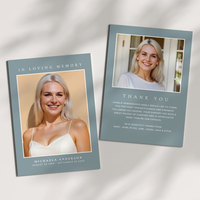 In Loving Memory 2-Photo Simple Modern Memorial Thank You Card (Creator Uploaded)