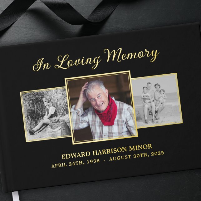 In Loving Memory 3 Photo Funeral Memorial Service Guest Book (Creator Uploaded)