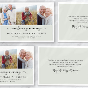 In Loving Memory 3 Photo Funeral Sympathy  Thank You Card