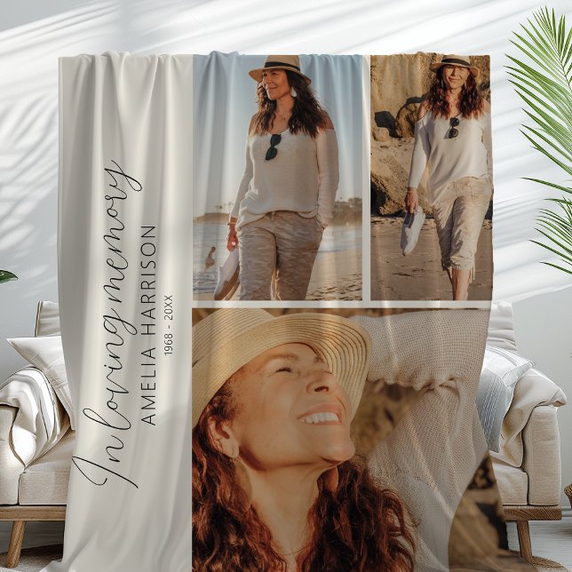 In Loving Memory 3 Photo Memorial Keepsake Fleece Blanket (Creator Uploaded)