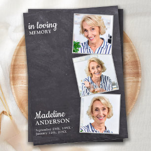 In Loving Memory 3 Photo Modern Memorial Funeral Thank You Card