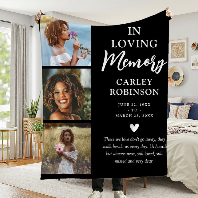 In Loving Memory 3 Photo Tribute Memorial Fleece Blanket (Creator Uploaded)