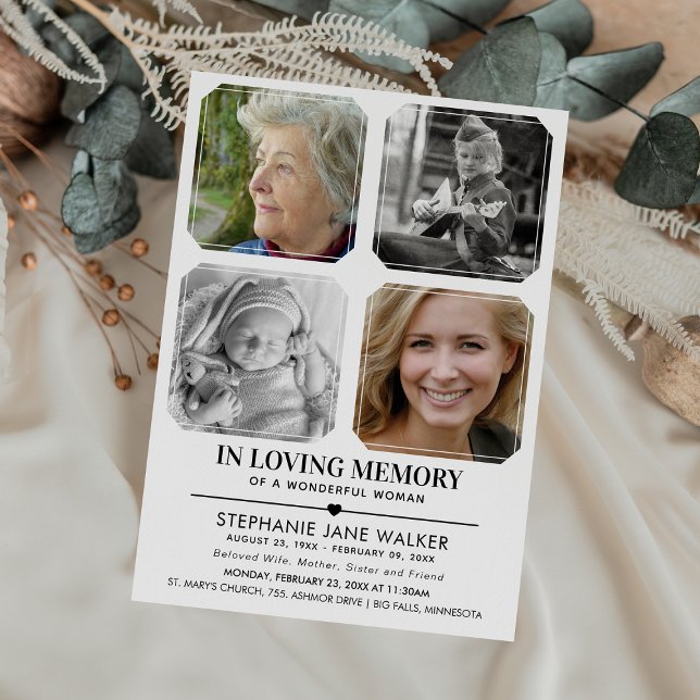 In Loving Memory | 4 Photo Collage Funeral Invitation (Creator Uploaded)
