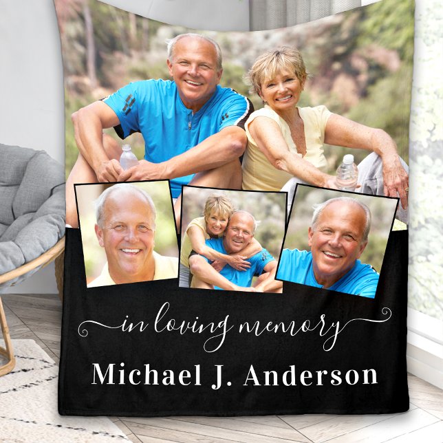 In Loving Memory 4 Picture Memorial Fleece Blanket (Creator Uploaded)
