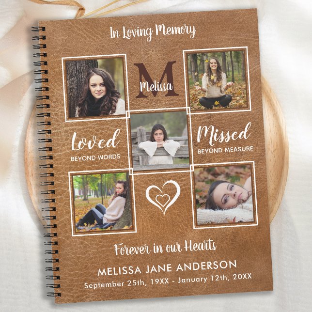 In Loving Memory 5 Photo Leather Funeral Guestbook Notebook (Creator Uploaded)