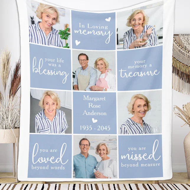 In Loving Memory 6 Photo Collage Custom Memorial Fleece Blanket | Zazzle