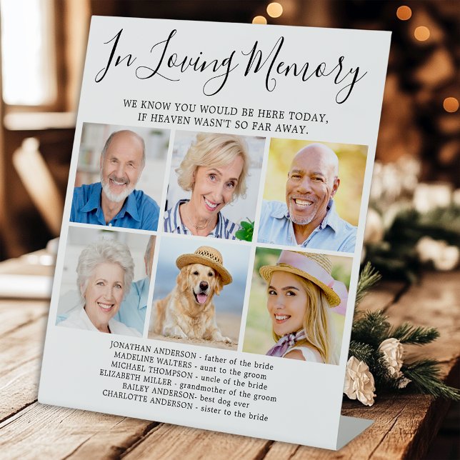 In Loving Memory 6 Photo Modern Memorial Wedding Pedestal Sign (Creator Uploaded)