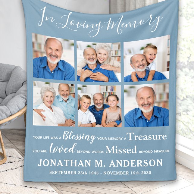 In Loving Memory 6 Photo Remembrance Memorial Fleece Blanket (Creator Uploaded)