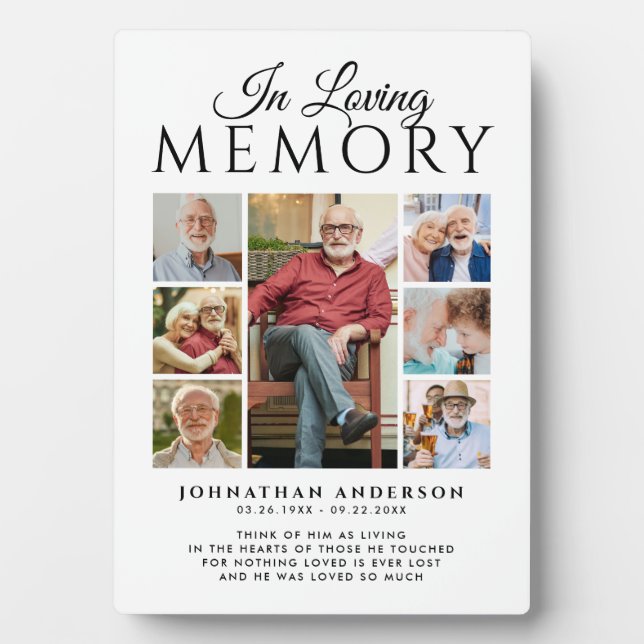In Loving Memory 7-Photo Black & White Memorial Plaque (Front)