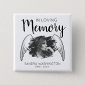 In Loving Memory | Angel Wing | Photo Memorial 15 Cm Square Badge (Front)