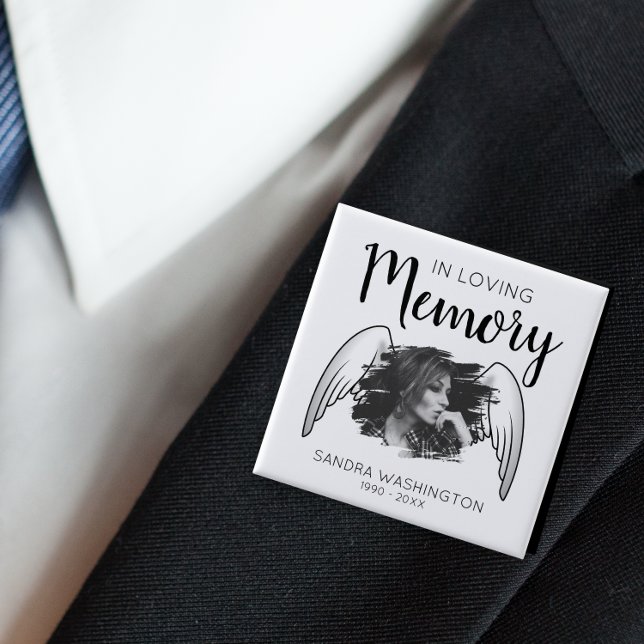 In Loving Memory | Angel Wing | Photo Memorial 15 Cm Square Badge