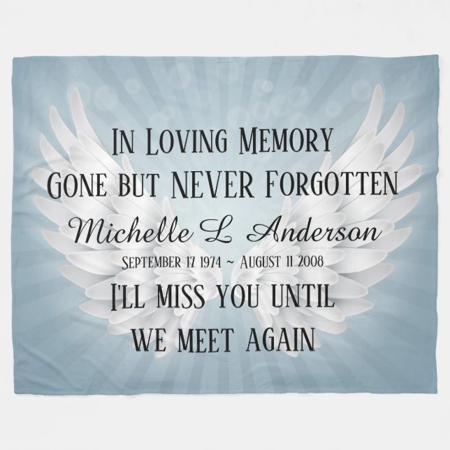 In Loving Memory Angel Wings Fleece Blanket (Front (Horizontal))