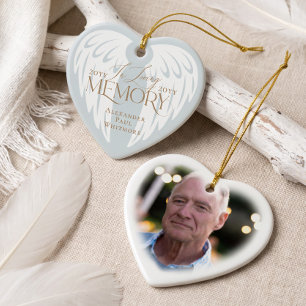In Loving Memory Angel Wings Photo Heart Keepsake Ceramic Ornament