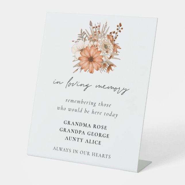 In Loving Memory Autumn Florals Names Wedding Pedestal Sign (Front)