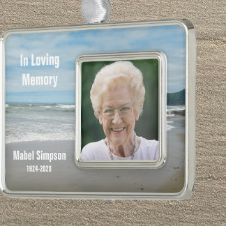 In Loving Memory Beach Photo Silver Plated Framed Ornament