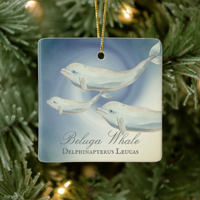 In Loving Memory Beluga Whale Family Memorial Ceramic Ornament (Tree)