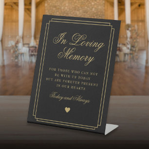 In Loving Memory Black And Gold Memorial Wedding Pedestal Sign