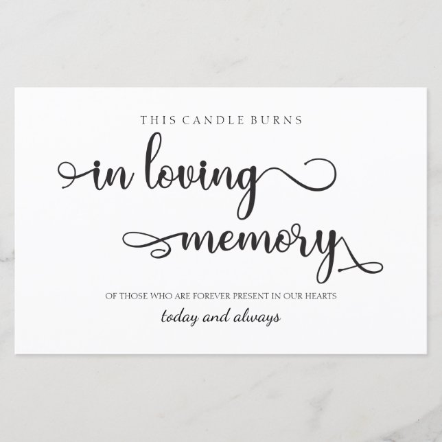 "In loving memory" Black and White Wedding Sign (Front)