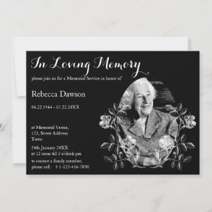 In Loving Memory Black Elegant Floral Memorial Invitation