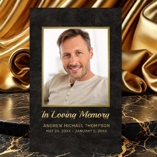In Loving Memory Black Gold Photo Funeral Card