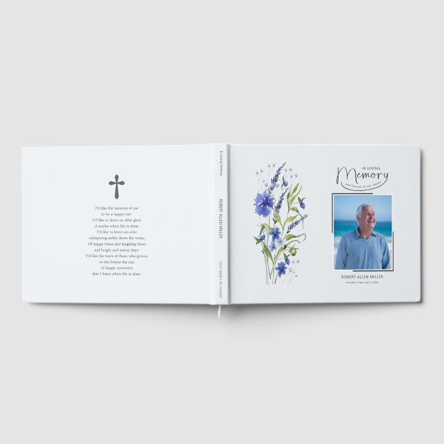 In Loving Memory Blue Floral Funeral Guest Book (Full)
