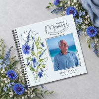In Loving Memory Blue Floral Funeral Guest Book