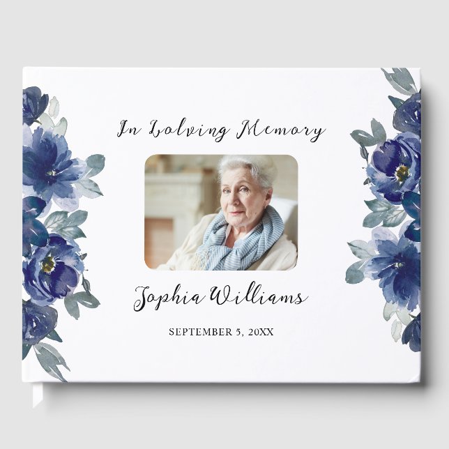 In loving Memory Blue Flowers Guest Book (Front)