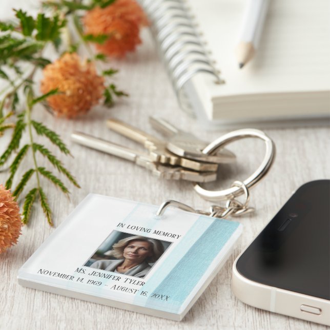 In Loving Memory Blue Funeral Memorial Keychain (Front Right)
