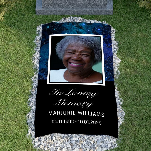 In Loving Memory Blue Photo Grave Cover Blanket Banner (Blue In Loving Memory Photo Grave Cover Blanket Banner
)
