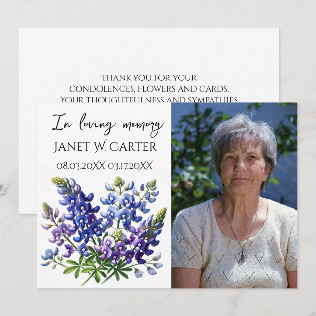 In Loving Memory Bluebonnets Texas Floral Funeral Invitation (Front/Back)